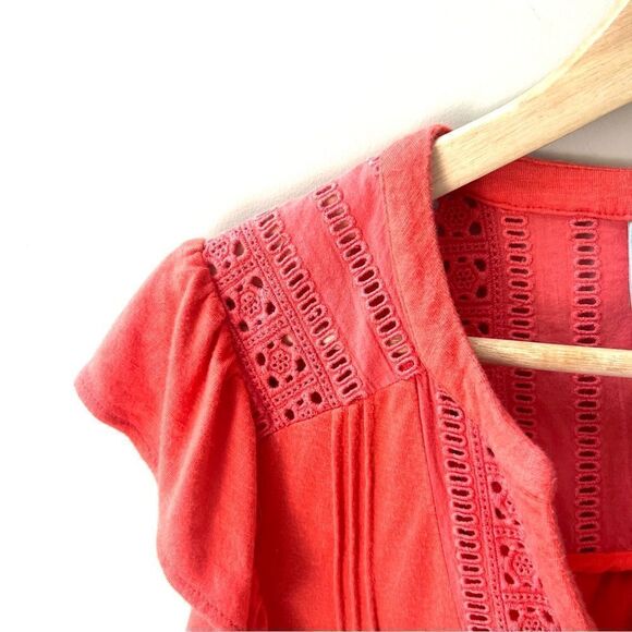 Maeve orange flutter sleeve top with lace size XS - Picture 3 of 7